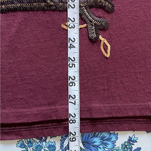 Talbots Burgundy Sequin Owl Top 100% Cotton 3/4 Length Sleeve Size 1X - Picture 9 of 10